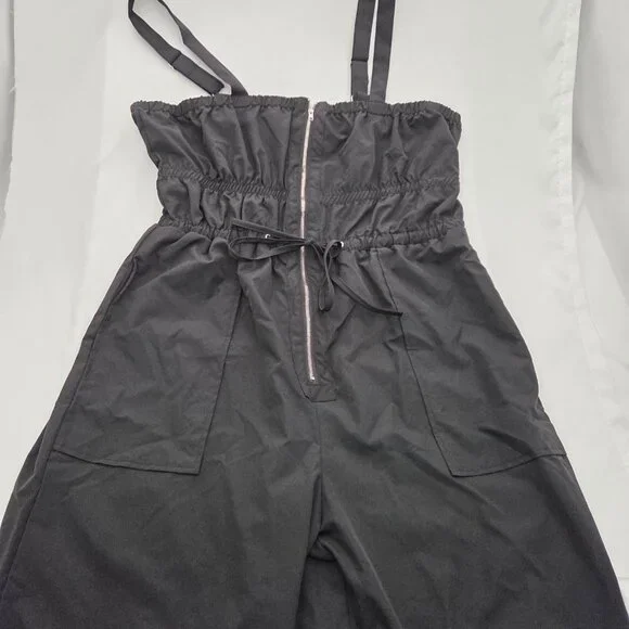 Lightweight Dressy Poly-Blend Overalls Black Jumpsuit Adjustable L - Picture 7 of 9